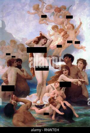 CENSORED The Birth of Venus by William-Adolphe Bouguereau (1879). Stock Photo