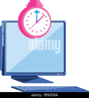 desktop computer with clock alarm vector illustration design Stock Vector