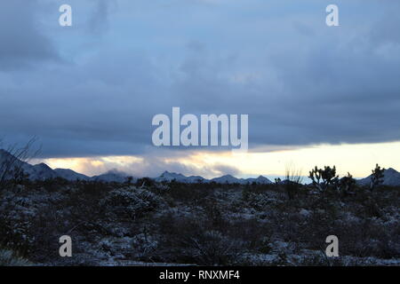 Snow in the desert mountains, Mohave County Arizona Stock Photo