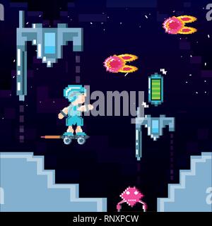 classic video game scene with warrior vector illustration design Stock Vector