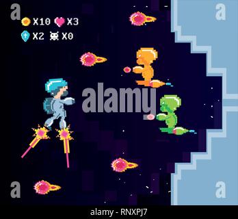 classic video game scene with warriors fight vector illustration design Stock Vector