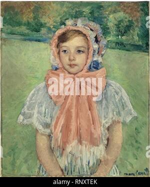 Girl in a Bonnet Tied with a Large Pink Bow by Mary Cassatt. Stock Photo