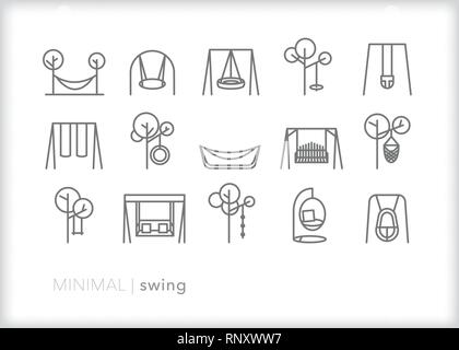 Set of 15 swing line icons for relaxing on a summer day outside Stock Vector