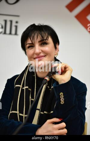 Naples, Italy. 05th Feb, 2019. Italian pop singer Arisa during the presentation of his new album unpublished Una nuova Rosalba in città which also contains the song Mi sento bene, in the race at the Sanremo Festival. Credit: Paola Visone/Pacific Press/Alamy Live News Stock Photo
