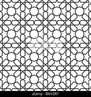 Seamless Islamic Pattern Black and White Vector Illustration, Abstract Islamic texture graphic design background Stock Vector