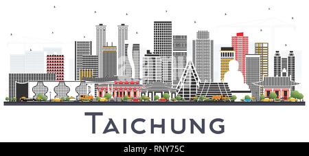 Taichung Taiwan City Skyline with Gray Buildings Isolated on White. Vector Illustration. Travel and Tourism Concept with Historic Architecture. Stock Vector