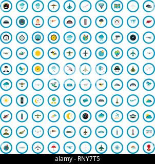 100 aviation icons set, flat style Stock Vector
