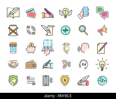 Viral marketing icons. Online digital business strategy and technology symbols, brands and media content vector pictograms Stock Vector