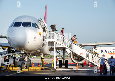 Cartagena Colombia,Aeropuerto Internacional Rafael Nunez Airport,Avianca Airlines,arriving passengers,Hispanic steps stairs,deplaning,boarding ramp,ta Stock Photo