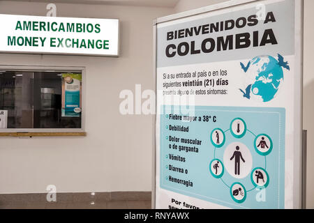Cartagena Colombia,Aeropuerto Internacional Rafael Nunez Airport,inside interior,terminal,customs immigration passport control,Spanish language,sign,f Stock Photo