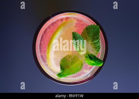 Top view of raspberry and lemon non-alcoholic drink with mint Stock Photo