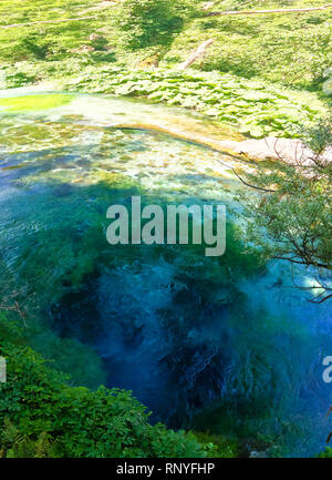 View to Blue Eye spring, initial water source of Bistrice river,near Muzine in Vlore County in southern Albania. Stock Photo