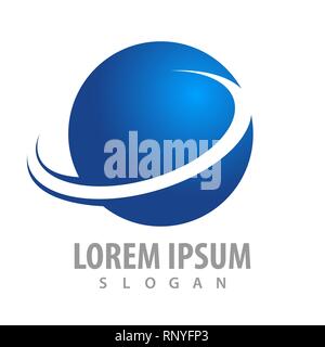 Blue sphere swoosh logo concept design. Symbol graphic template element Stock Vector