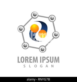 Hexagonal meteor orbit logo concept design. Symbol graphic template element Stock Vector