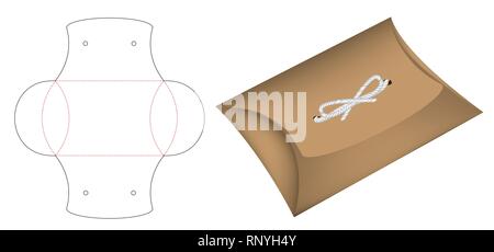 Pillow pack box die-cut template mockup 3d Stock Vector