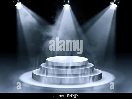 3D illustration of 3D rendering, empty stage in spotlights Stock Photo