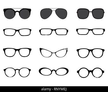 Black silhouettes of different  eyeglasses on a white background Stock Photo