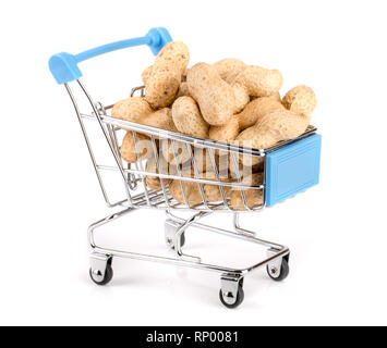 peanut in a shopping cart isolated on white background. Stock Photo