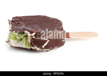 Bitten ice cream in chocolate isolated on white background. Stock Photo