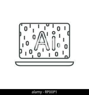 Laptop with binary code. AI concept.Software development and programming, program code on laptop screen, big data processing. EPS 10 Stock Vector