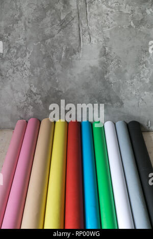 Colorful paper backgrounds for a photo studio. New paper backgrounds. Stock Photo