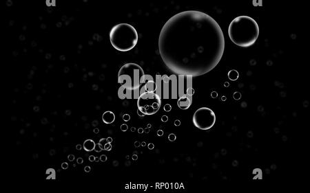 Clean water bubbles on isolated black background Stock Photo