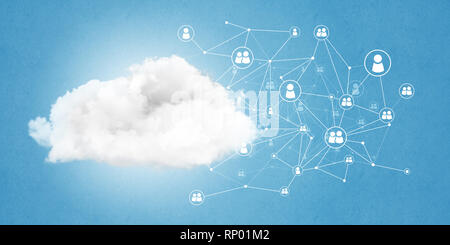 Lines and dots as networking idea drawn on blue background Stock Photo