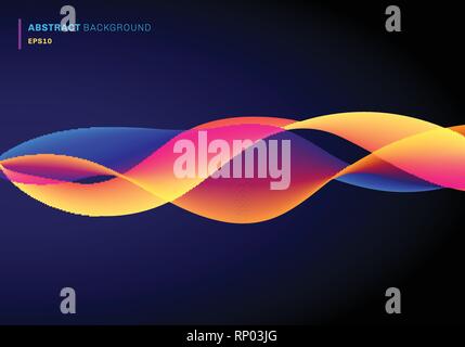Abstract fluid with dynamic effect lines waves vibrant color on dark blue background. Futuristic technology style. Vector illustration Stock Vector