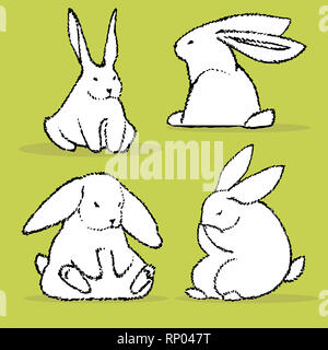 Collection of some cute rabbits, hand draw illustration. Draw illustration set character design of cute rabbit. Stock Photo