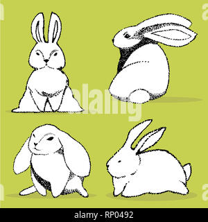 Collection of some cute rabbits, hand draw illustration. Draw illustration set character design of cute rabbit. Stock Photo