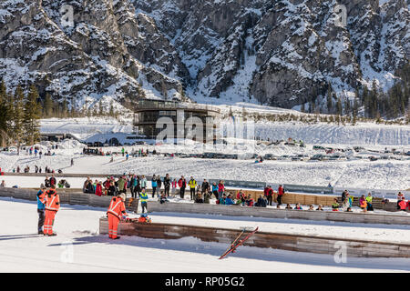 Planica, Slovenia - February 17, 2019. Planica Museum in Planica complex of ski jump hills. Planica is famous ski jumping venue with Flying hill of Go Stock Photo