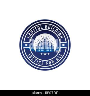 Capitol building logo. Circle emblem logo. Government icon. Premium design. Vector thin line icon isolated on white background Stock Vector