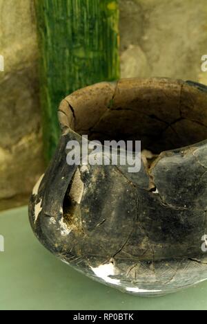 Ancient clay wine jugs at Shumi winery's museum in the Kakheti Valley in Georgia. Historians say that wine has been made in the Kakheti Valley- a verd Stock Photo