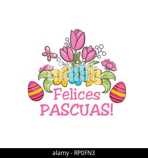 Feliz pascua, spanish easter greeting flower card