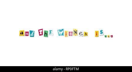 Giveaway time Banner Card with cutout colours letters from newspaper or magazine. End the winner is for social media competition, blog marketing Stock Vector