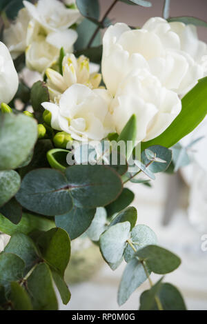 Bouquet of White Tulips with Hyacinths and Freesias