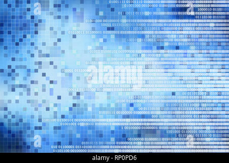 digital computer data concept. white binary code text on blue pixel blocks abstract background. design for artificial intelligence computer technology Stock Photo