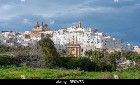 The picturesque old town and Roman Catholic cathedral and church Confraternity of Carmine. The white city in Apulia - Ostuni , Puglia , Italy Stock Photo