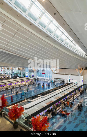 Japan, Honshu, Tokyo, Haneda Airport, International Terminal, Departure Area, Check-in Counters Stock Photo