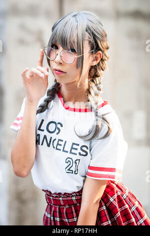 Images of the incredible Thai Cosplay girls and boys at the Japan Expo 2019 in Bangkok Thailand. American cheerleader style outfit. Stock Photo