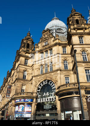Leeds City Markets building entrance at the corner of Vicar Land and Kirkgate Leeds West Yorkshire England Stock Photo