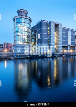 The Royal Armouries Museum from Leeds Dock at dusk Leeds West Yorkshire England Stock Photo