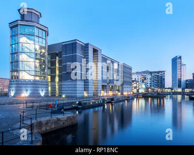 The Royal Armouries Museum from Leeds Dock at dusk Leeds West Yorkshire England Stock Photo