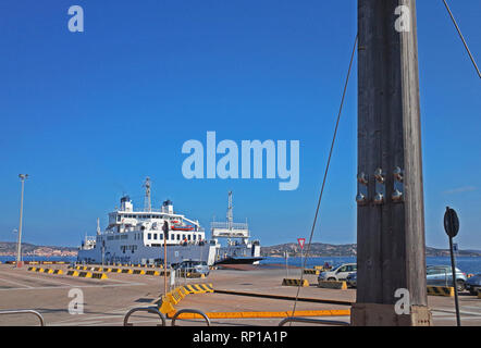 Palau, Sardinia, Italy. The harbour and the ferry-boat to La Maddalena island Stock Photo