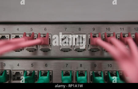 Server Datacenter Port Switches with cables Stock Photo