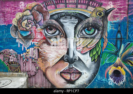 Medellin, Colombia - August 20, 2018: wall murals in the famous 13 district of the city Stock Photo