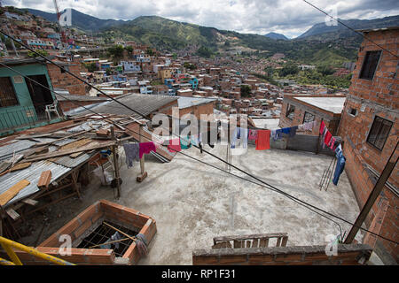 Medellin, Colombia - August 20, 2018: houses in the famous 13 district of the city Stock Photo