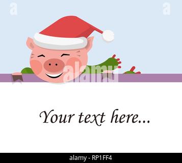 Pig with board in hand with copy space,empty blank Stock Vector