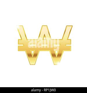 Golden won symbol isolated web vector icon. won trendy 3d style vector icon. Golden dollar currency sign Stock Vector