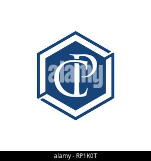 C and P letter Initial alphabet Logo design Template element. Abstract C and P letter logo with hexagon background shape Stock Vector